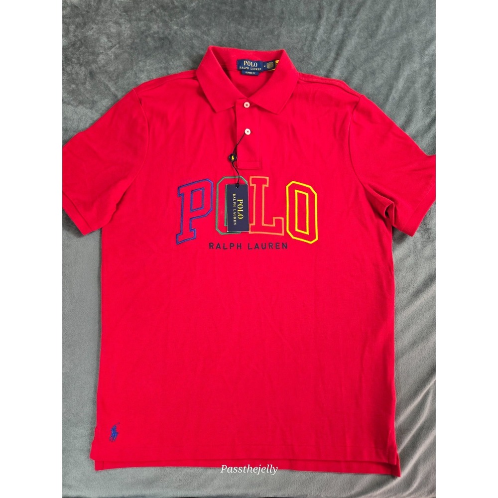 New Polo Ralph Lauren Shirt Mens Medium Spell Out Logo Classic Preppy Mesh Red